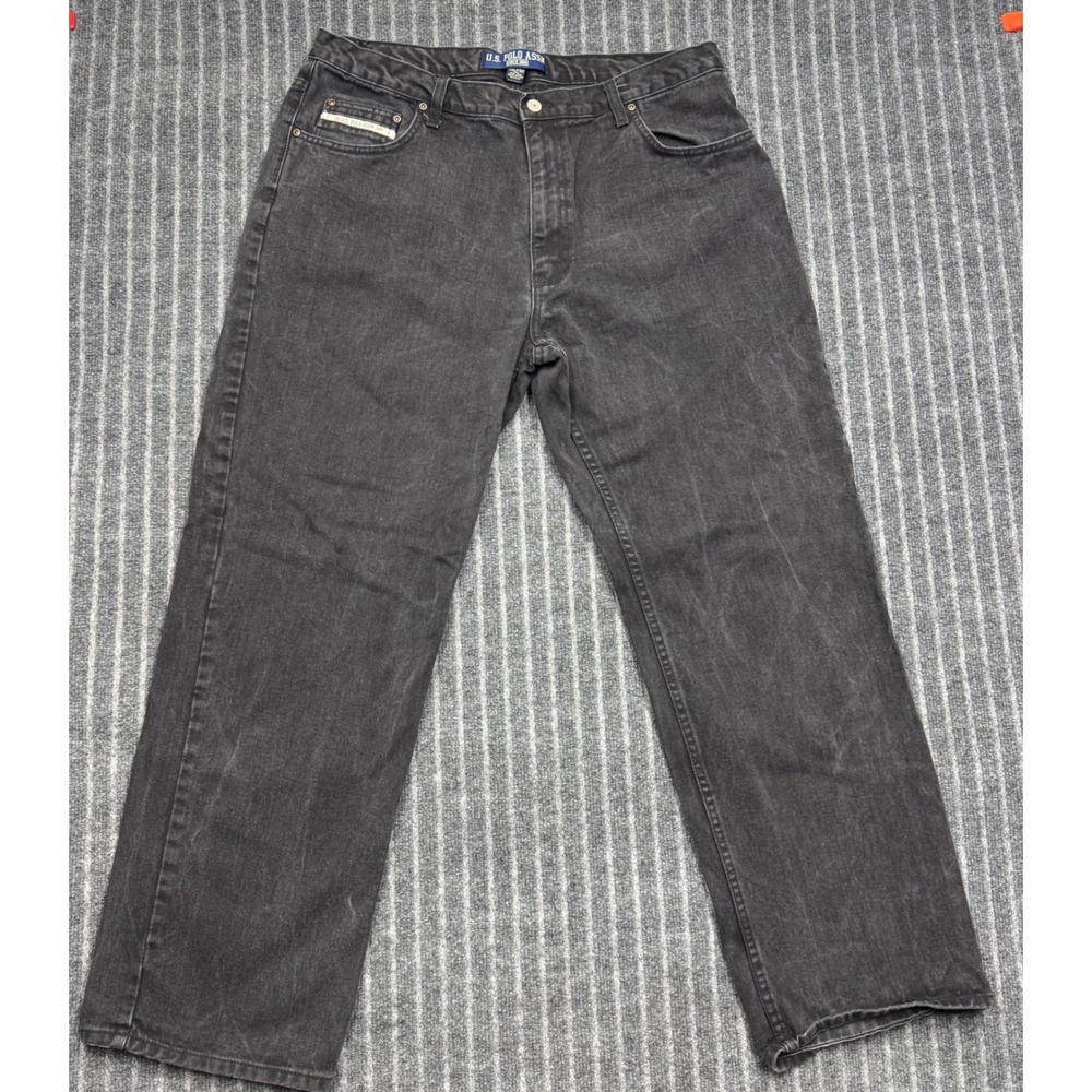 US Polo Assn Mens Relaxed Straight Jeans 36x30 Faded Black Denim Classic Fit
